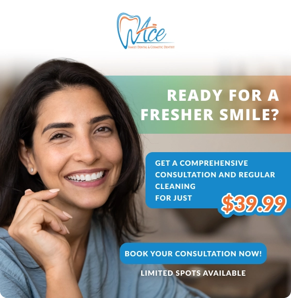New Patient Special Offer — Comprehensive consultation and regular cleaning for just $39.99 at Ace Family Dental